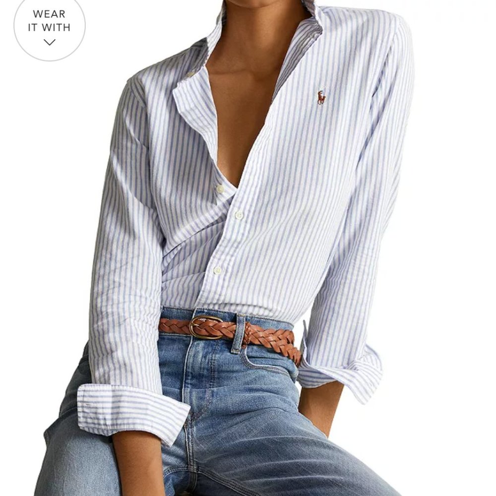 Polo Ralph Lauren Classic Fit Oxford Shirt - White/Blue Hyacinth - XS
